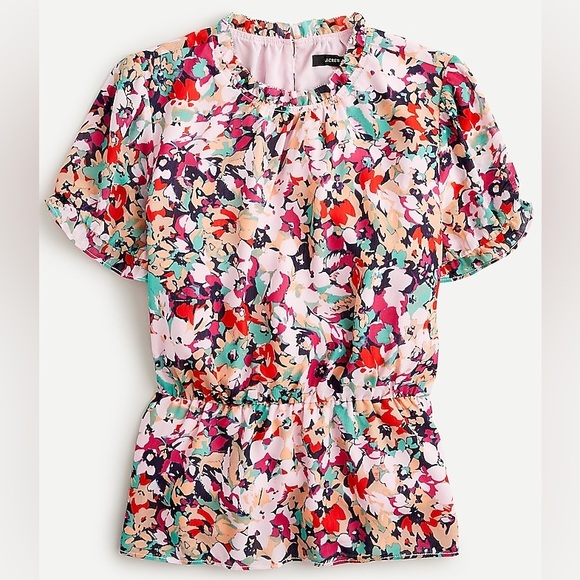 J Crew Ruffle-neck blouse in floral print chiffon - Picture 1 of 3